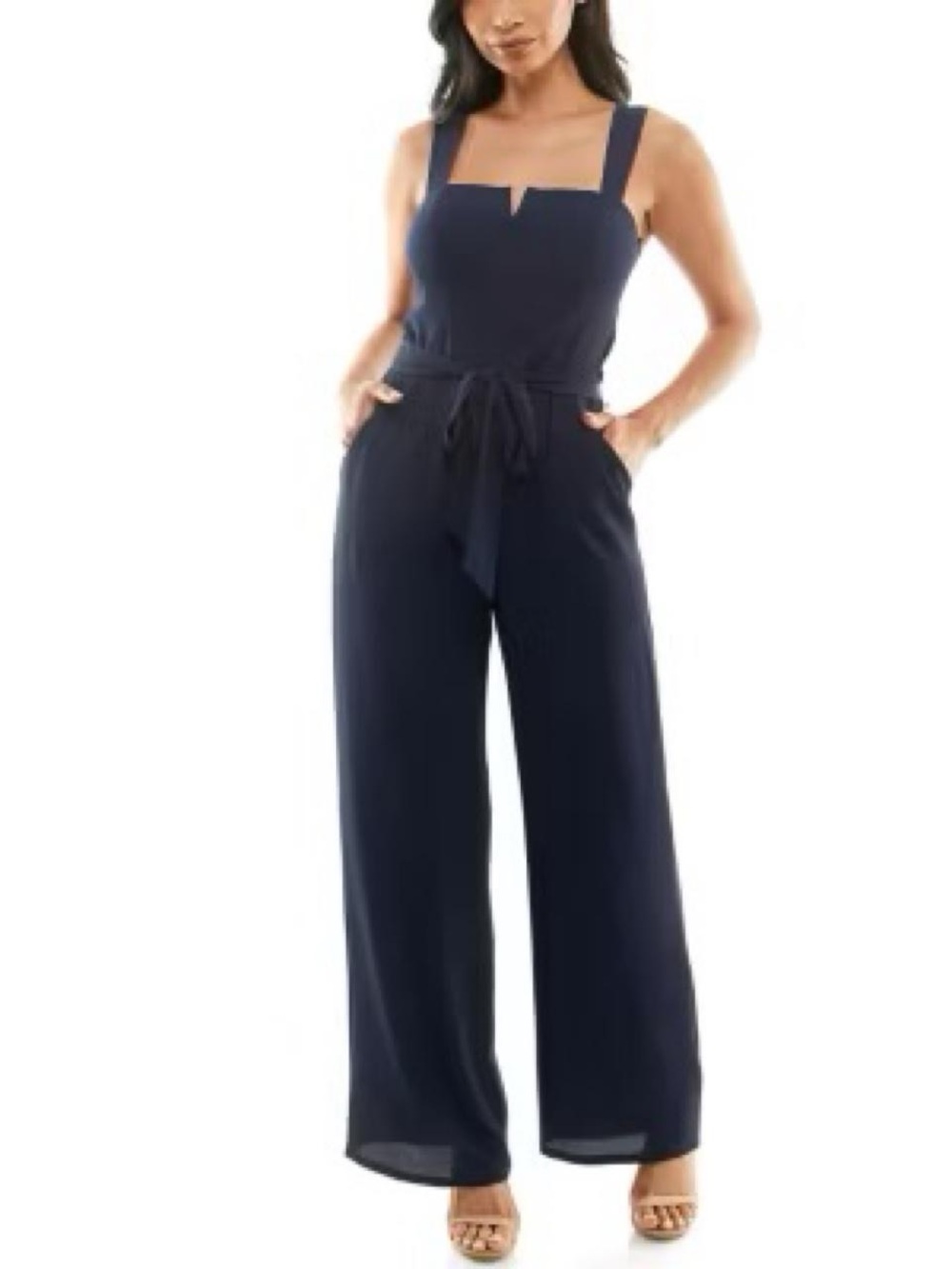 Premier Navy Square-Neck Wide-Leg Jumpsuit with Tie Waist